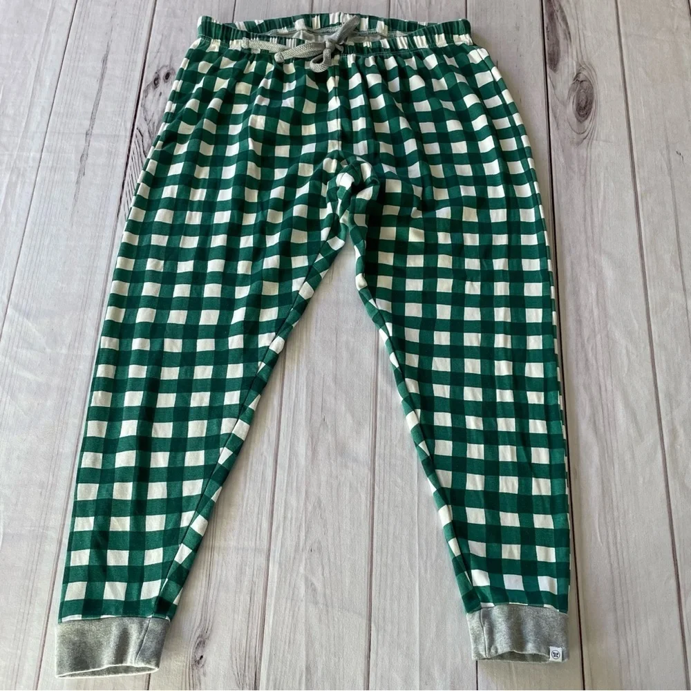 The Honest Company Holiday Pajama Jogger Pants Women’s XL Green White Checkered